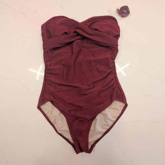 NWOT Kona Sol Sz L One Piece Bathing Suit Bandeau Padded Cherry Red Swimsuit - Picture 1 of 11